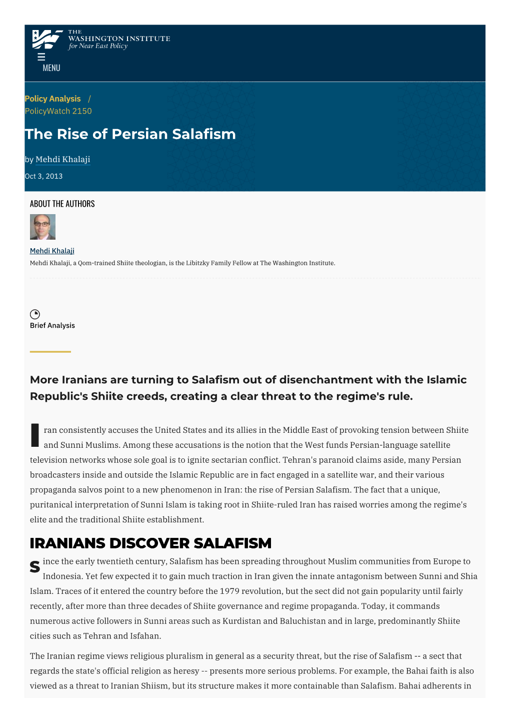 The Rise of Persian Salafism | the Washington Institute