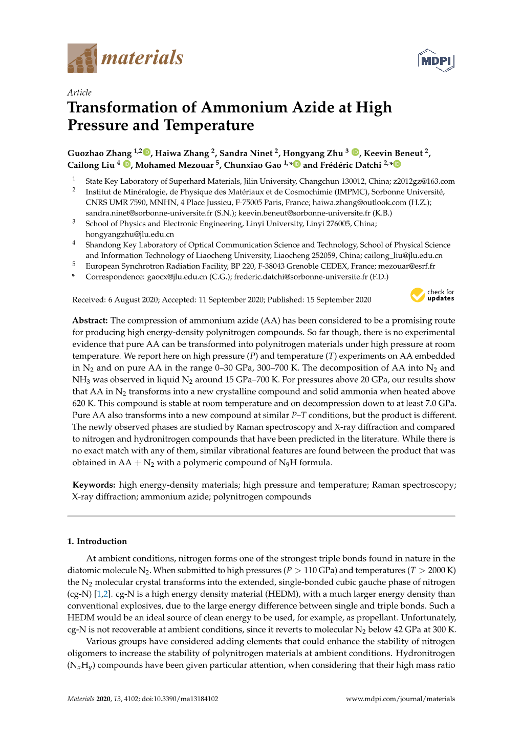 Transformation of Ammonium Azide at High Pressure and Temperature