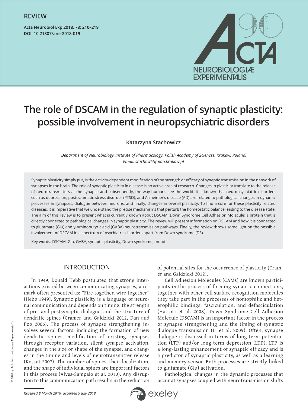 The Role of DSCAM in the Regulation