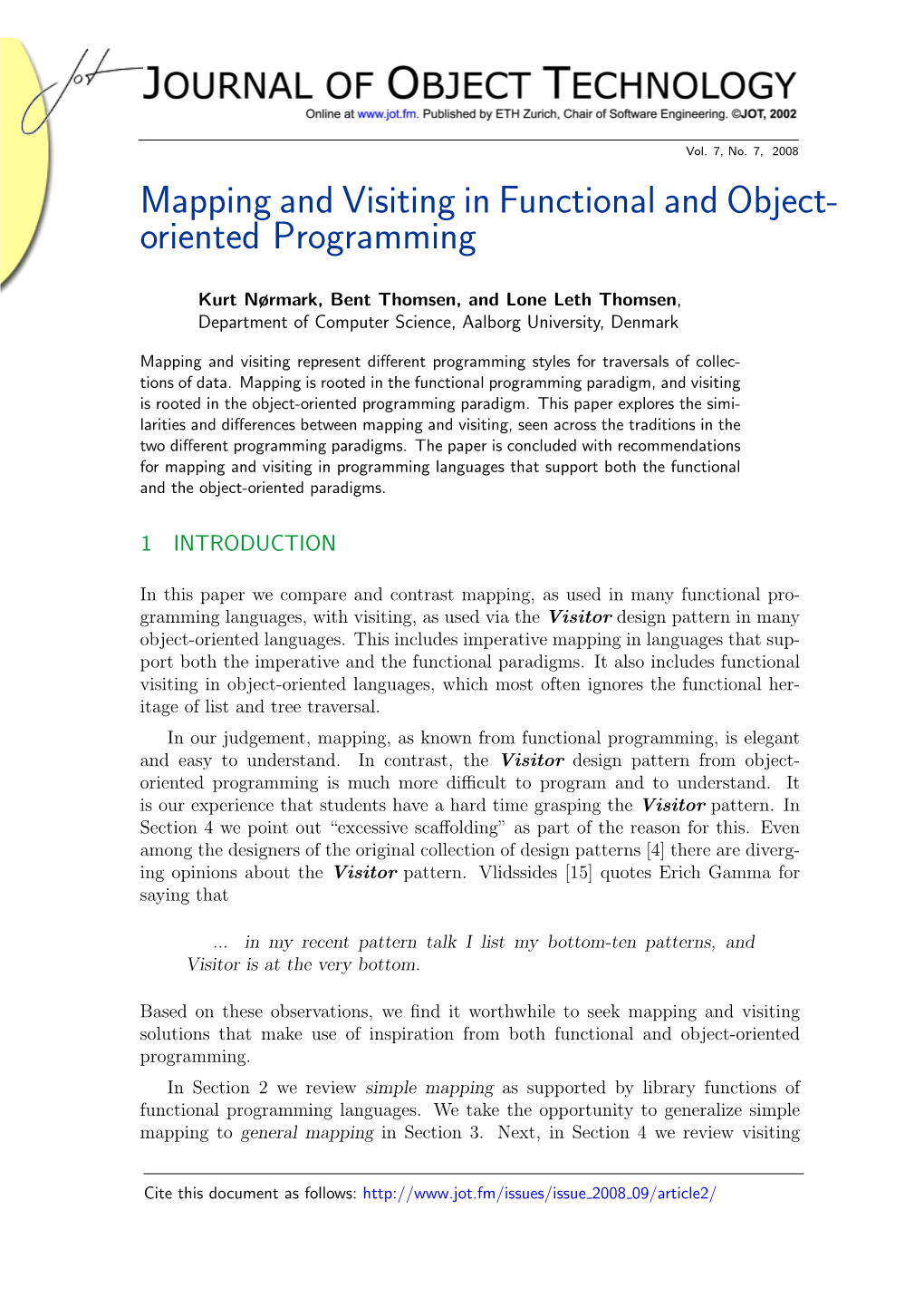 Mapping and Visiting in Functional and Object- Oriented Programming