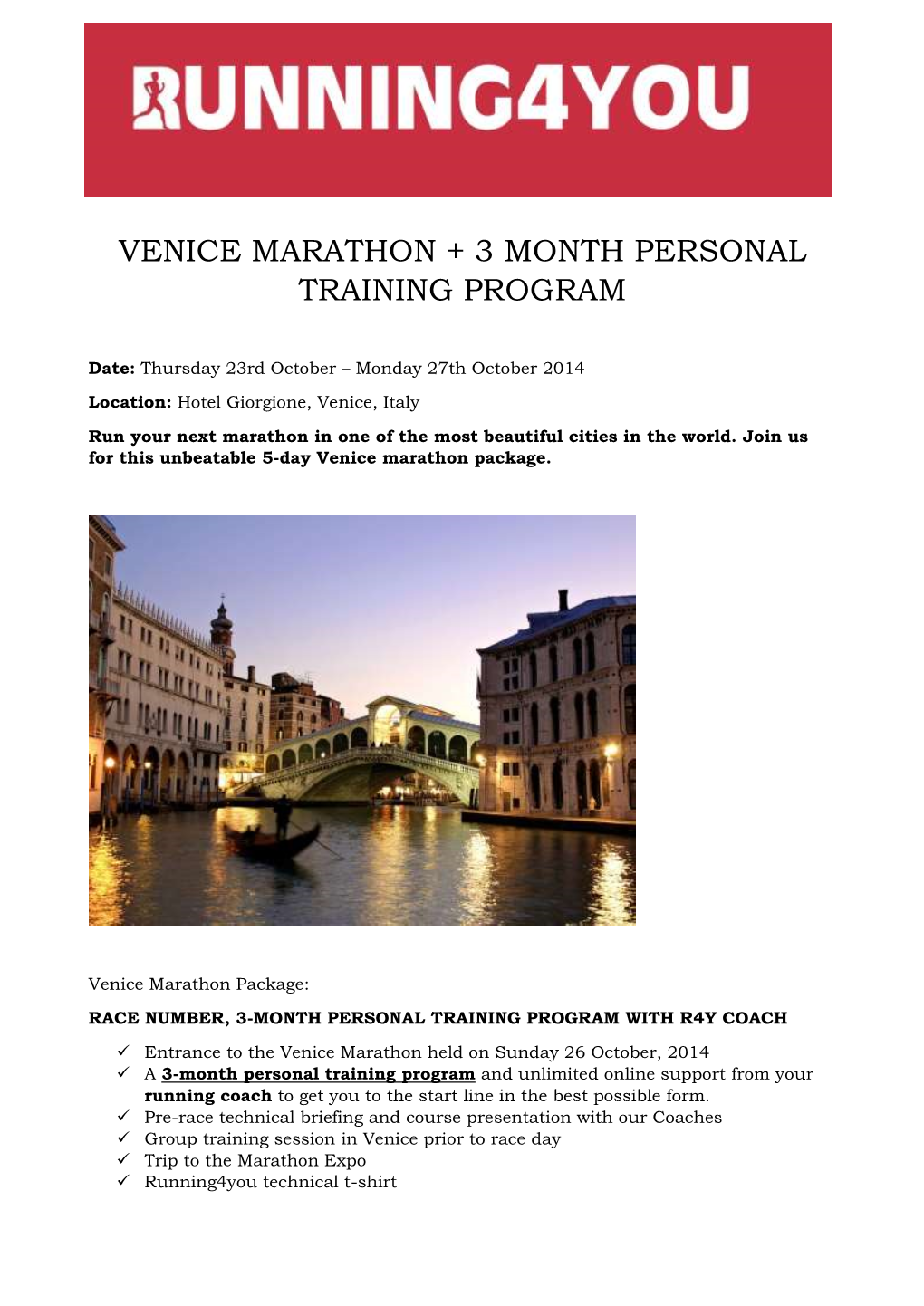 Venice Marathon + 3 Month Personal Training Program