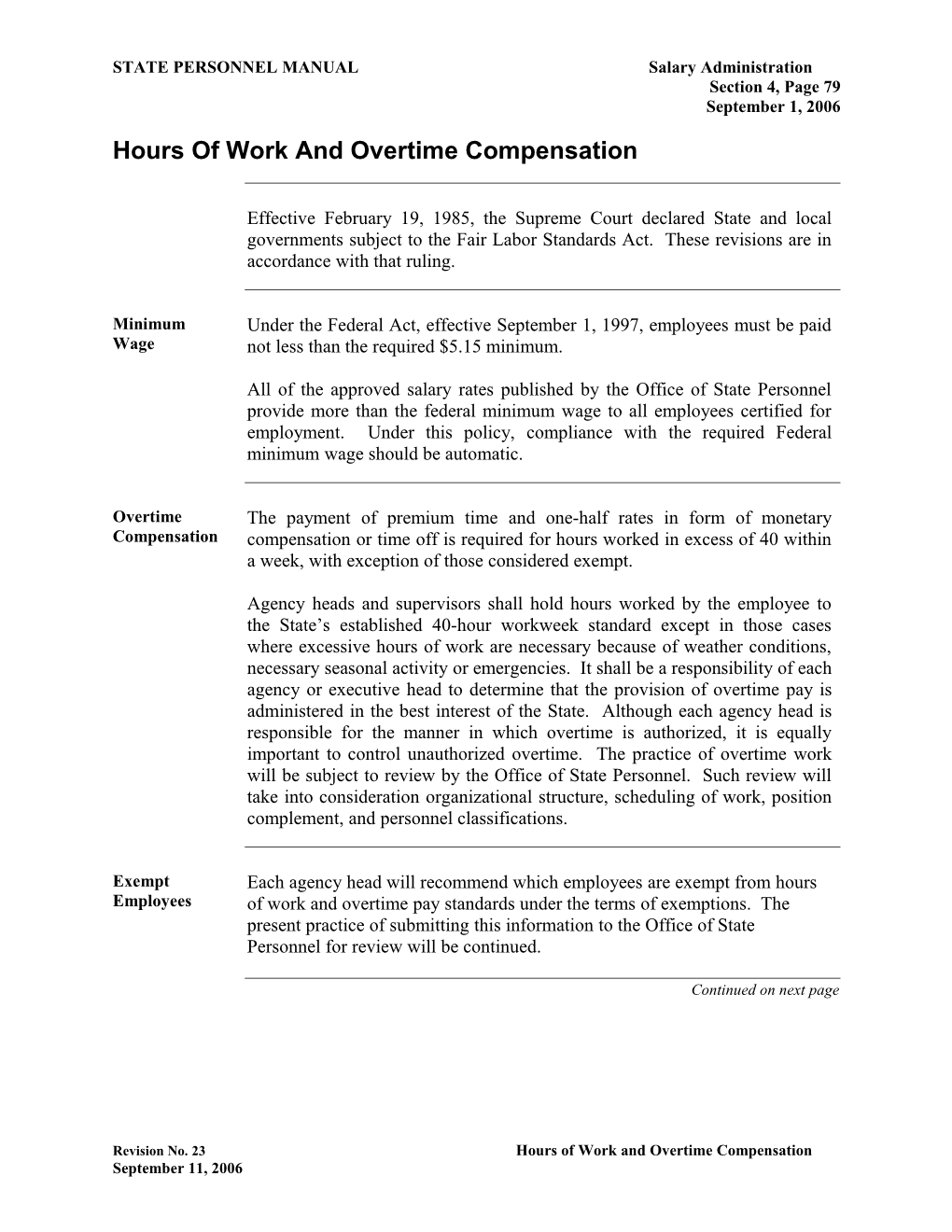 Hours of Work and Overtime Compensation