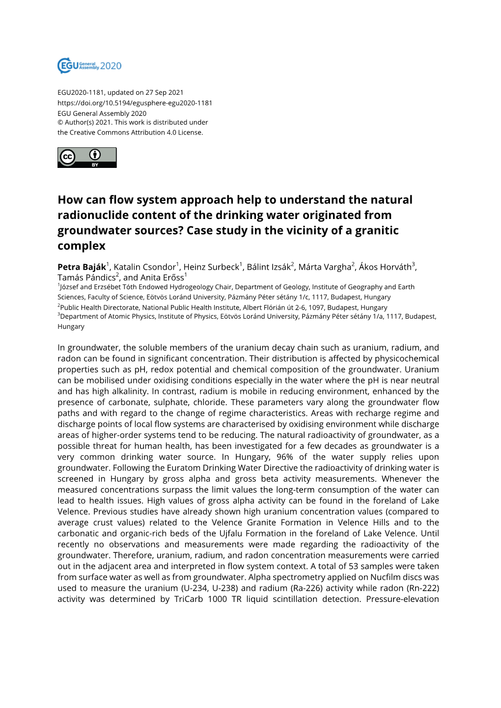 How Can Flow System Approach Help to Understand the Natural Radionuclide Content of the Drinking Water Originated from Groundwat