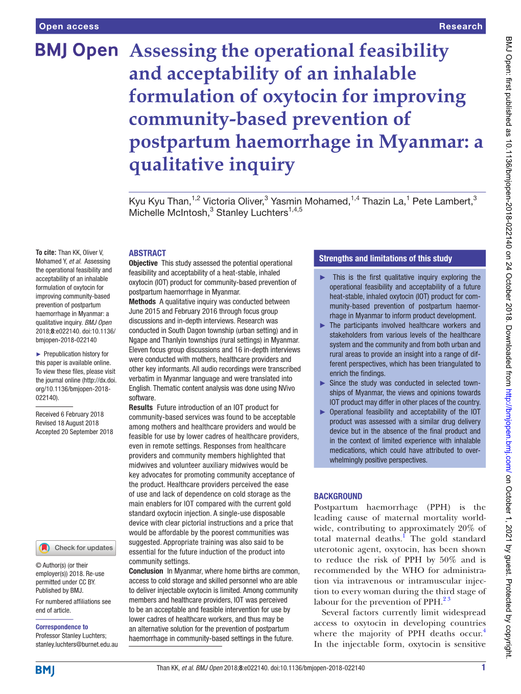 Assessing the Operational Feasibility and Acceptability of an Inhalable