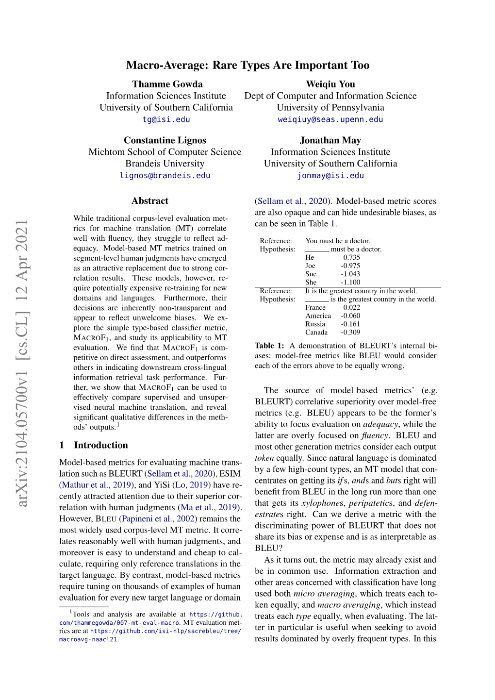 Arxiv:2104.05700V1 [Cs.CL] 12 Apr 2021 Xylophone Peripatetic Defen- Relation with Human Judgments (Ma Et Al., 2019)