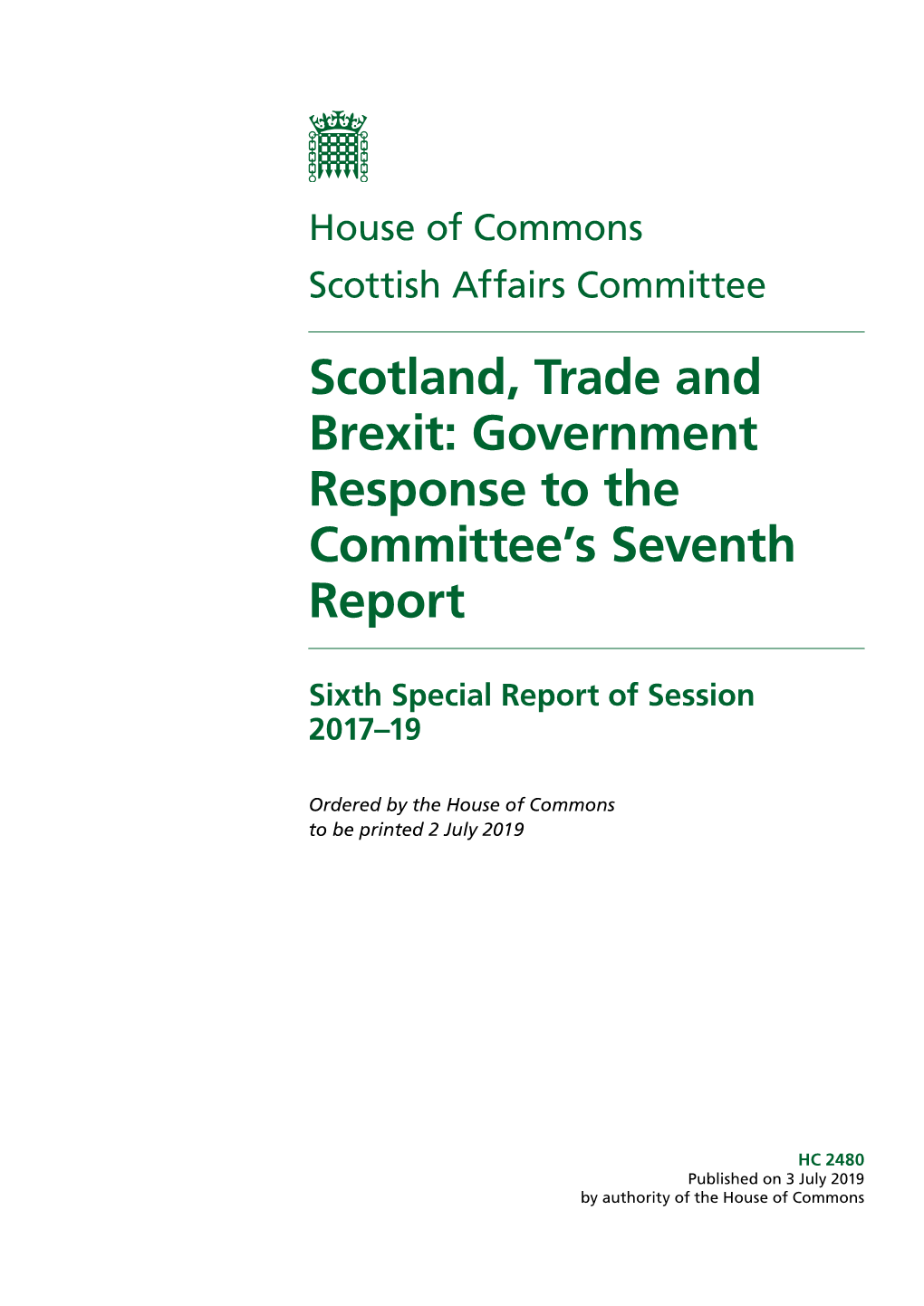 Scotland, Trade and Brexit: Government Response to the Committee’S Seventh Report