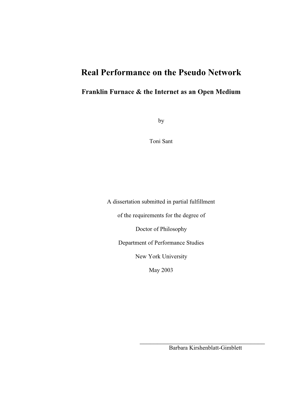 Franklin Furnace and the Internet As an Open Medium