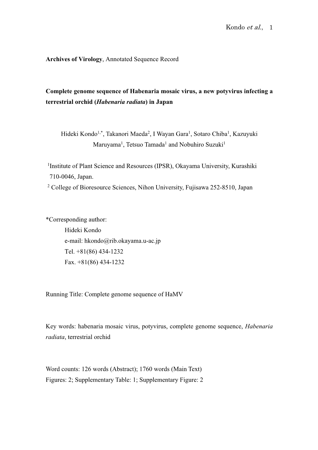 Kondo Et Al., 1 Archives of Virology, Annotated Sequence Record