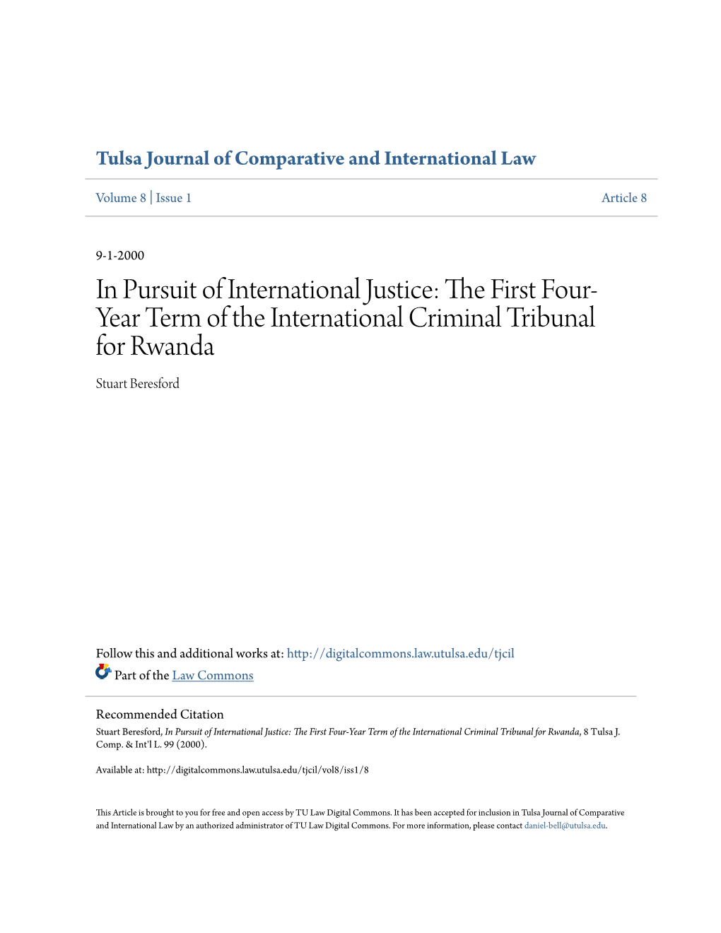 The First Four-Year Term of the International Criminal Tribunal for Rwanda, 8 Tulsa J