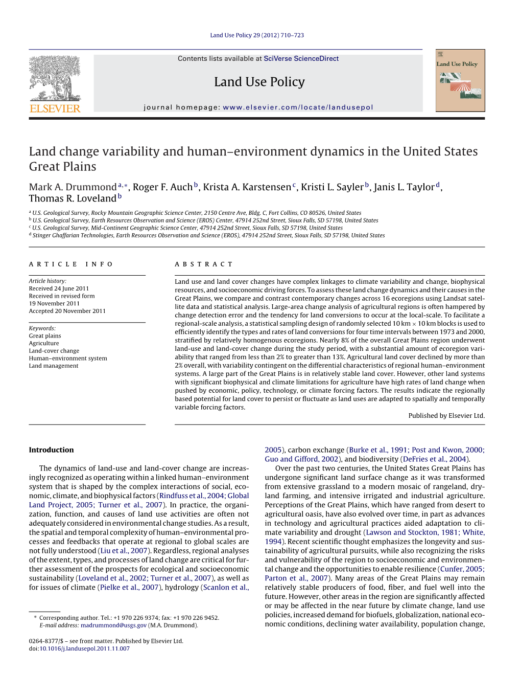 Land Change Variability and Human–Environment Dynamics in the United States Great Plains