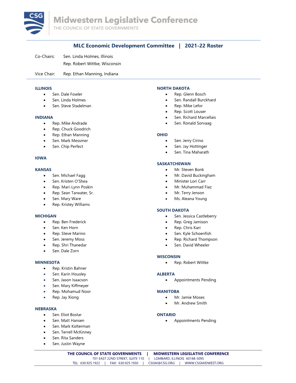 MLC Economic Development Committee | 2021-22 Roster