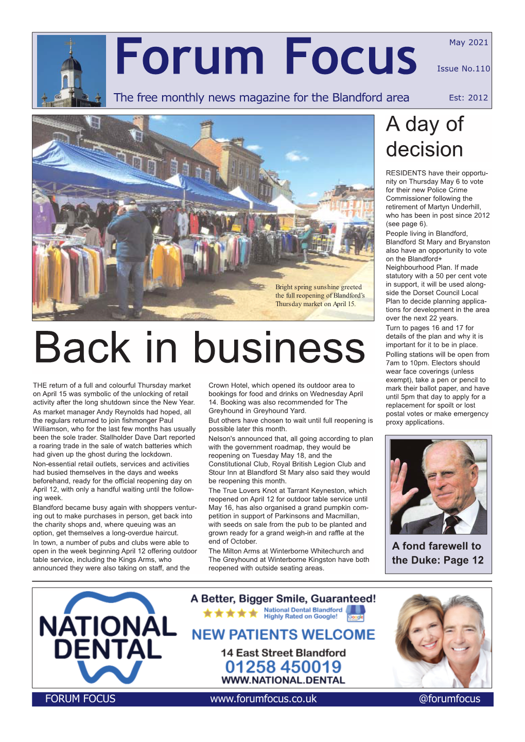 May 2021 Forum Focus Issue No.110 the Free Monthly News Magazine for the Blandford Area Est: 2012 a Day of Decision