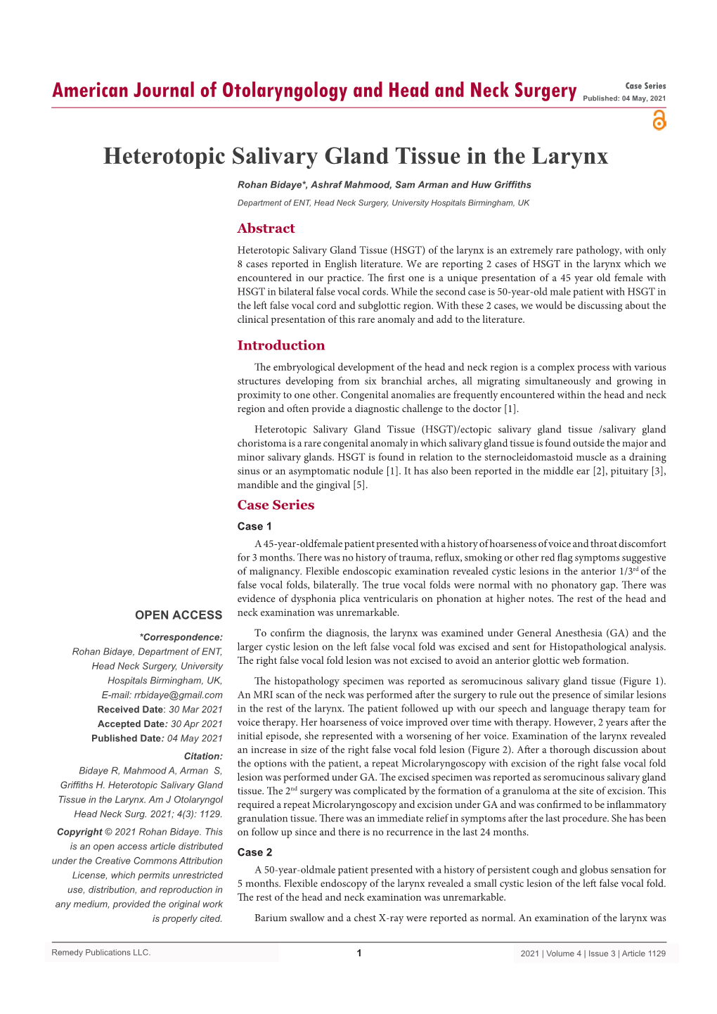 Heterotopic Salivary Gland Tissue in the Larynx