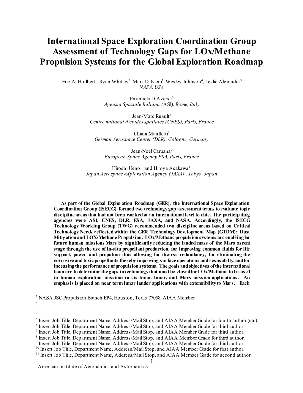 International Space Exploration Coordination Group Assessment of Technology Gaps for Lox/Methane Propulsion Systems for the Global Exploration Roadmap