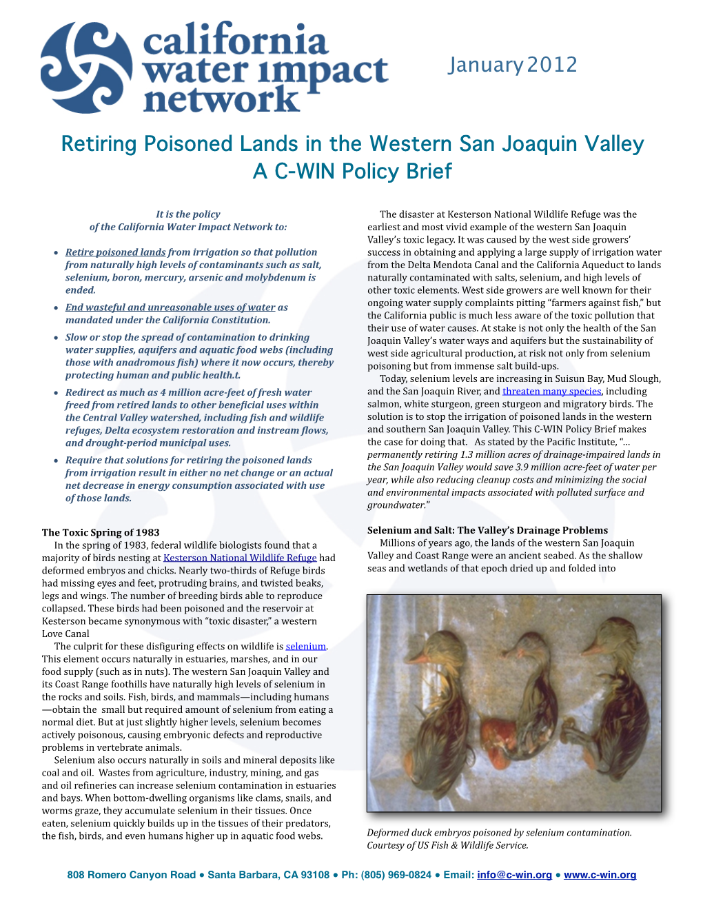 Retiring Poisoned Lands in the Western San Joaquin Valley a C-WIN Policy Brief