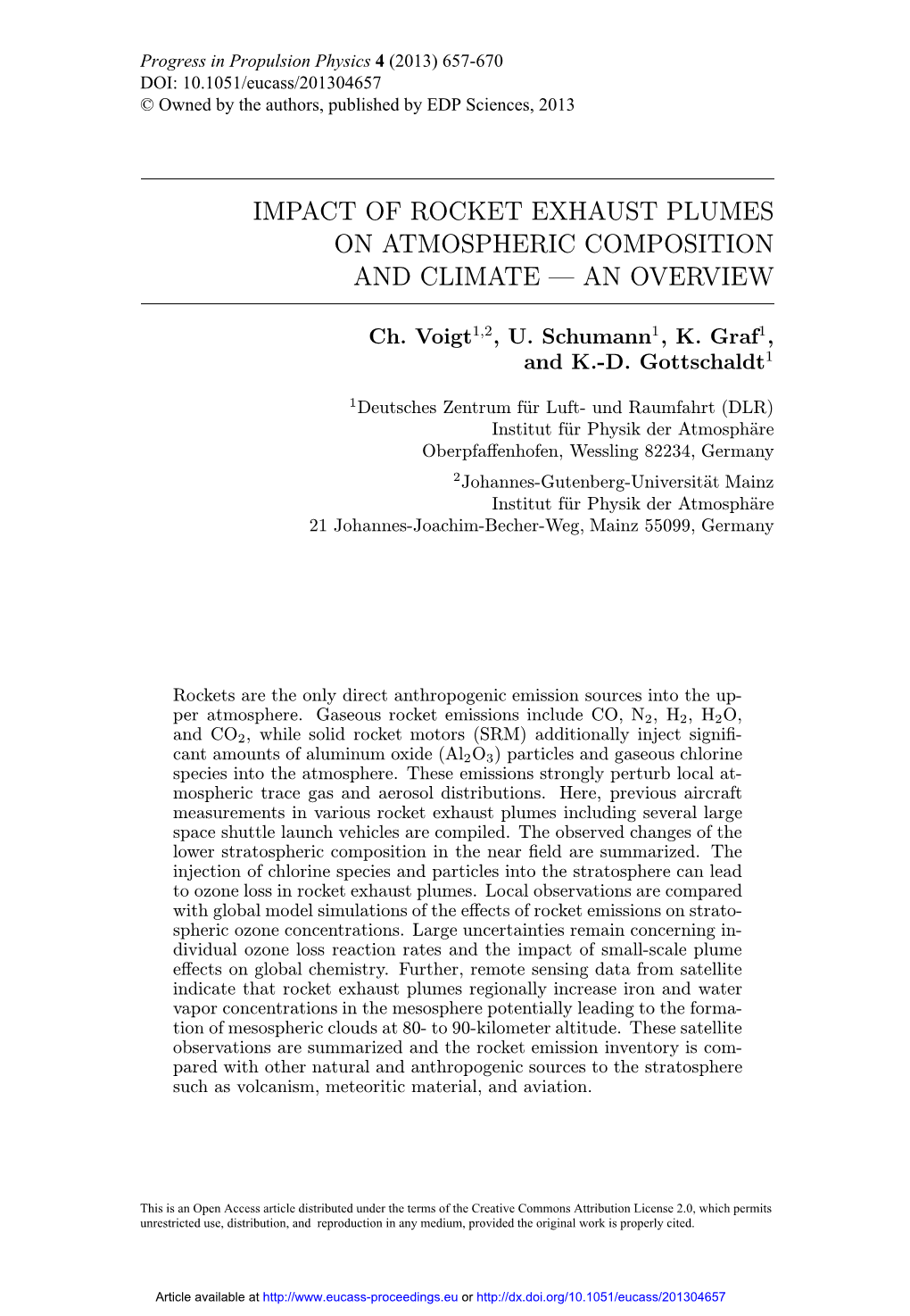 Impact of Rocket Exhaust Plumes on Atmospheric Composition and Climate ¡ an Overview