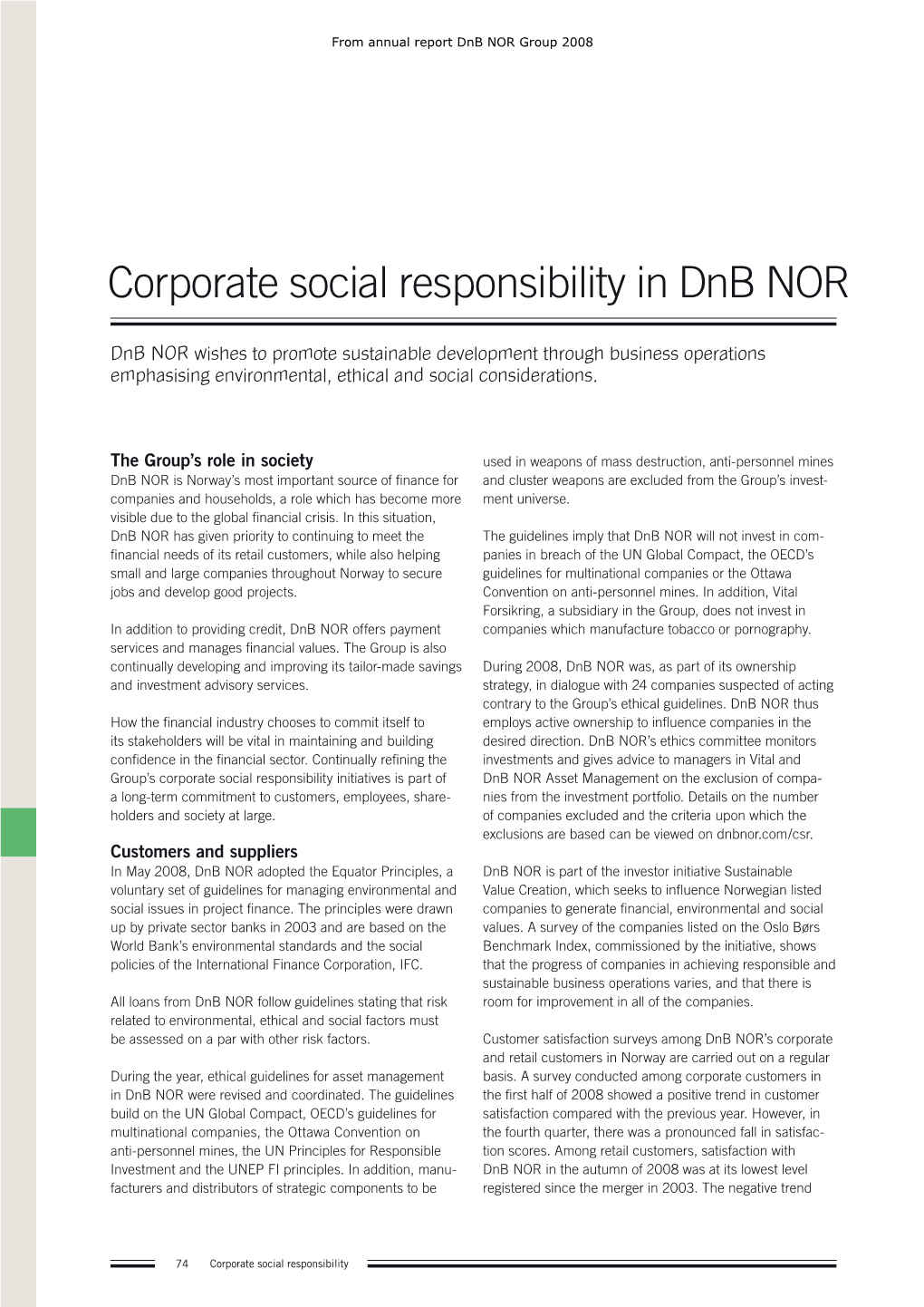 Corporate Social Responsibility in Dnb NOR