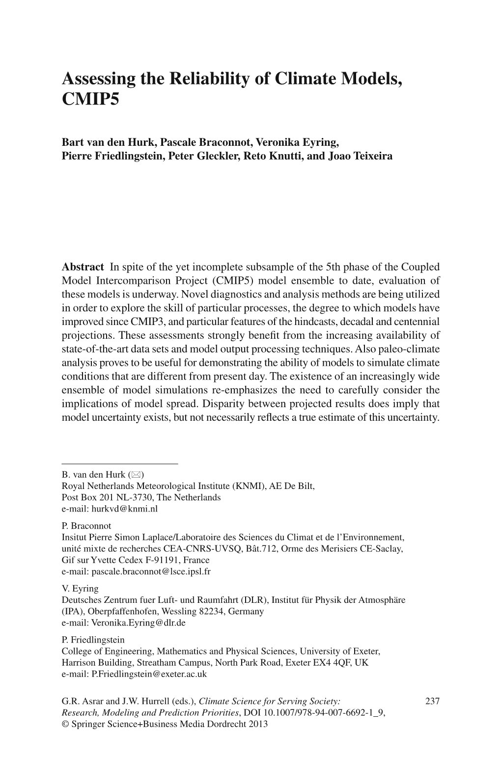 Assessing the Reliability of Climate Models, CMIP5