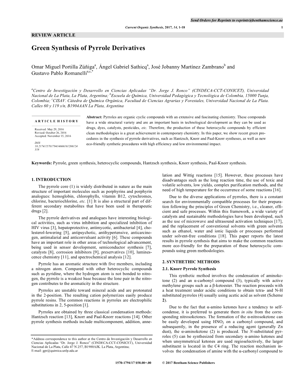 Green Synthesis of Pyrrole Derivatives