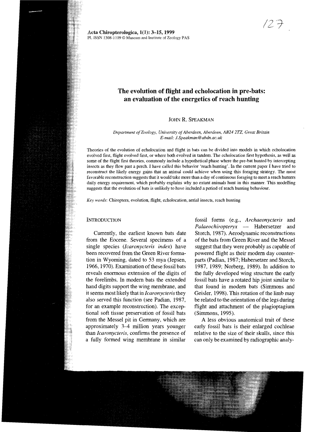 The Evolution of Flight and Echolocation in Pre-Bats: an Evaluation of the Energetics of Reach Hunting