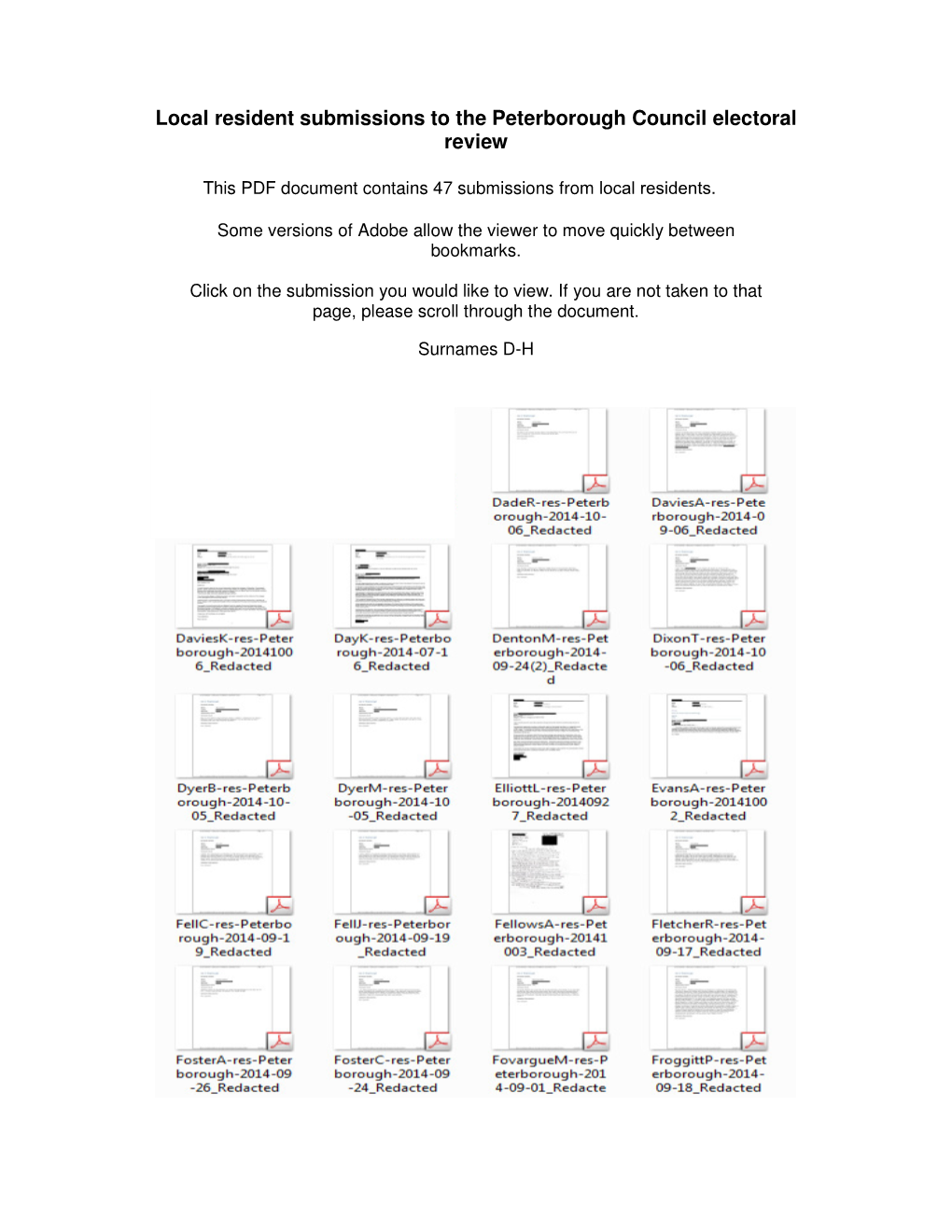 Local Resident Submissions to the Peterborough Council Electoral Review