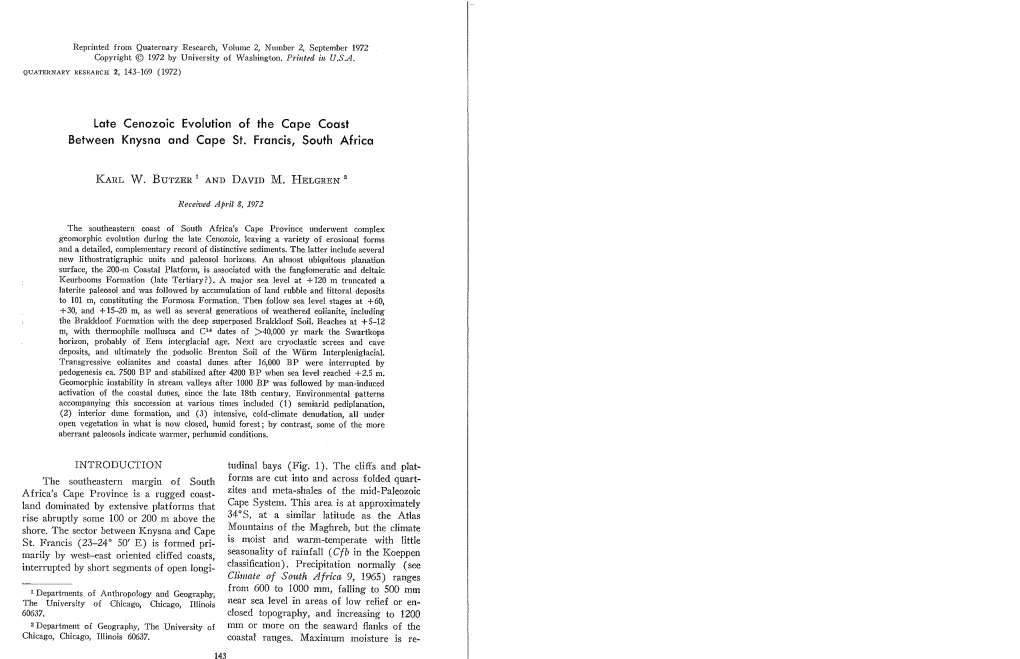 Late Cenozoic Evolution of the Cape Coast Between Knysna and Cape St