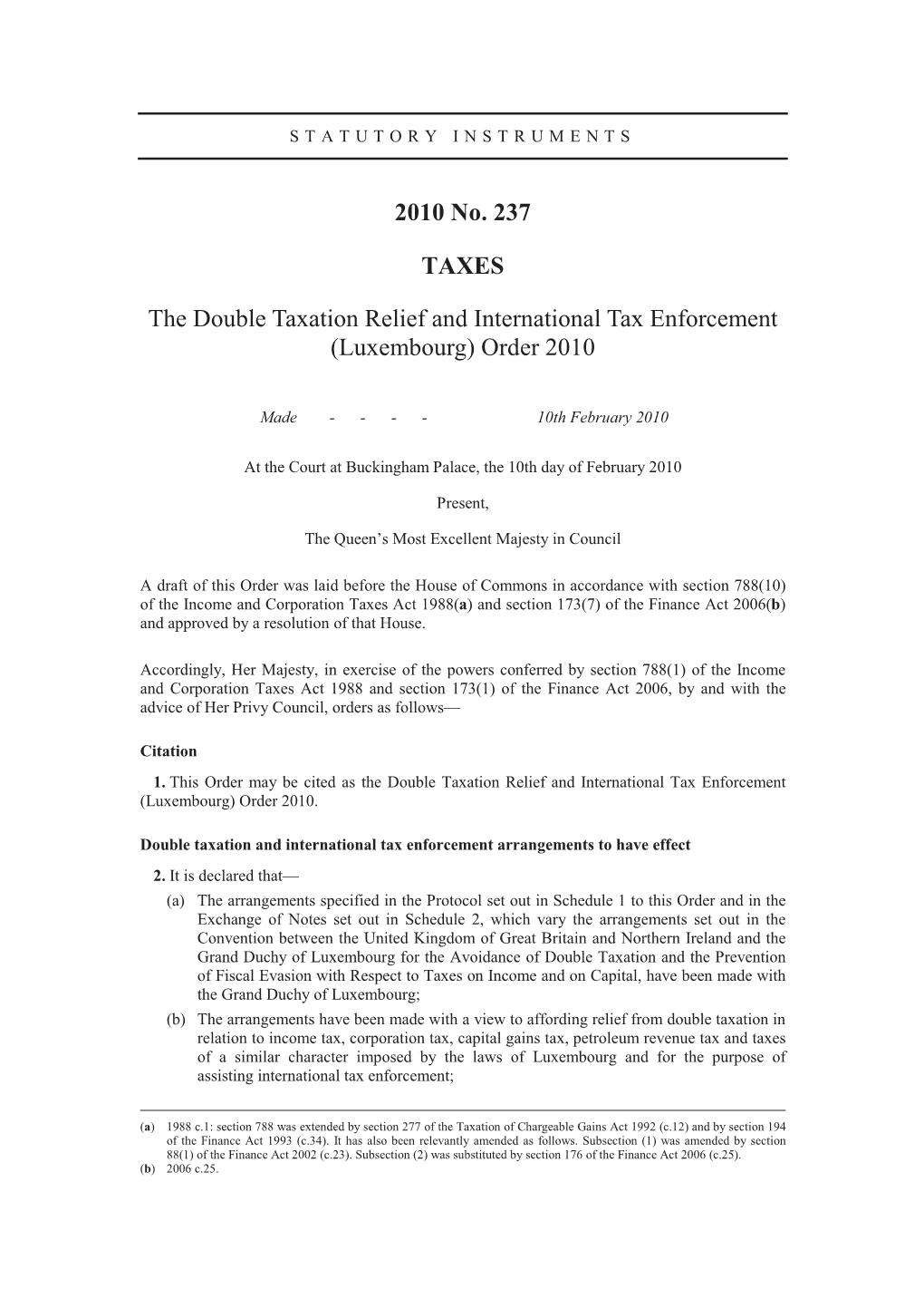 2010 No. 237 TAXES the Double Taxation Relief and International