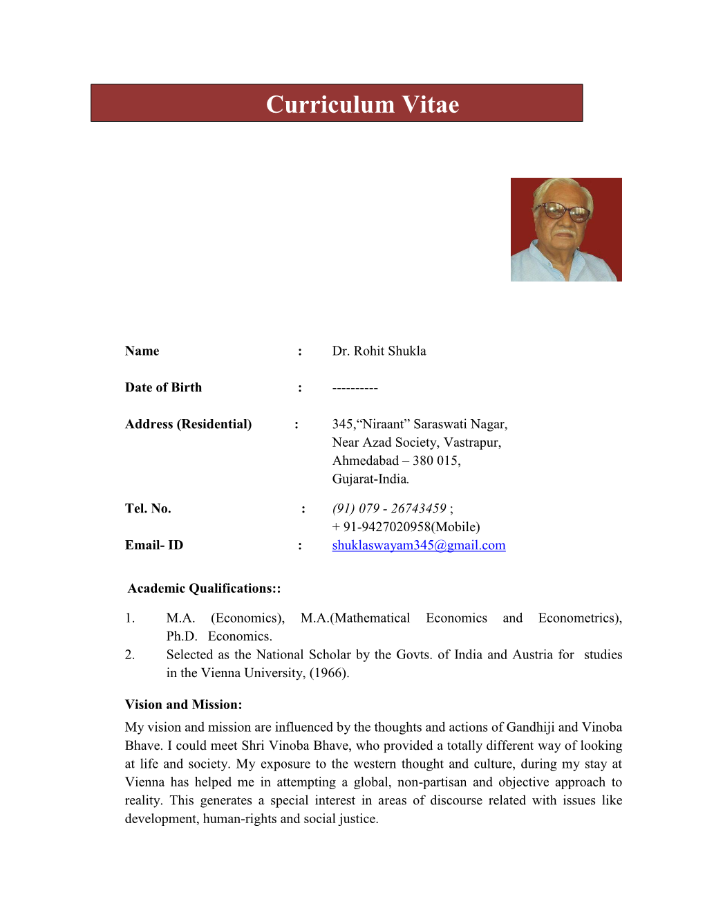 (5) Curriculum Vitae of Dr. Rohitbhai Shukla.Pdf