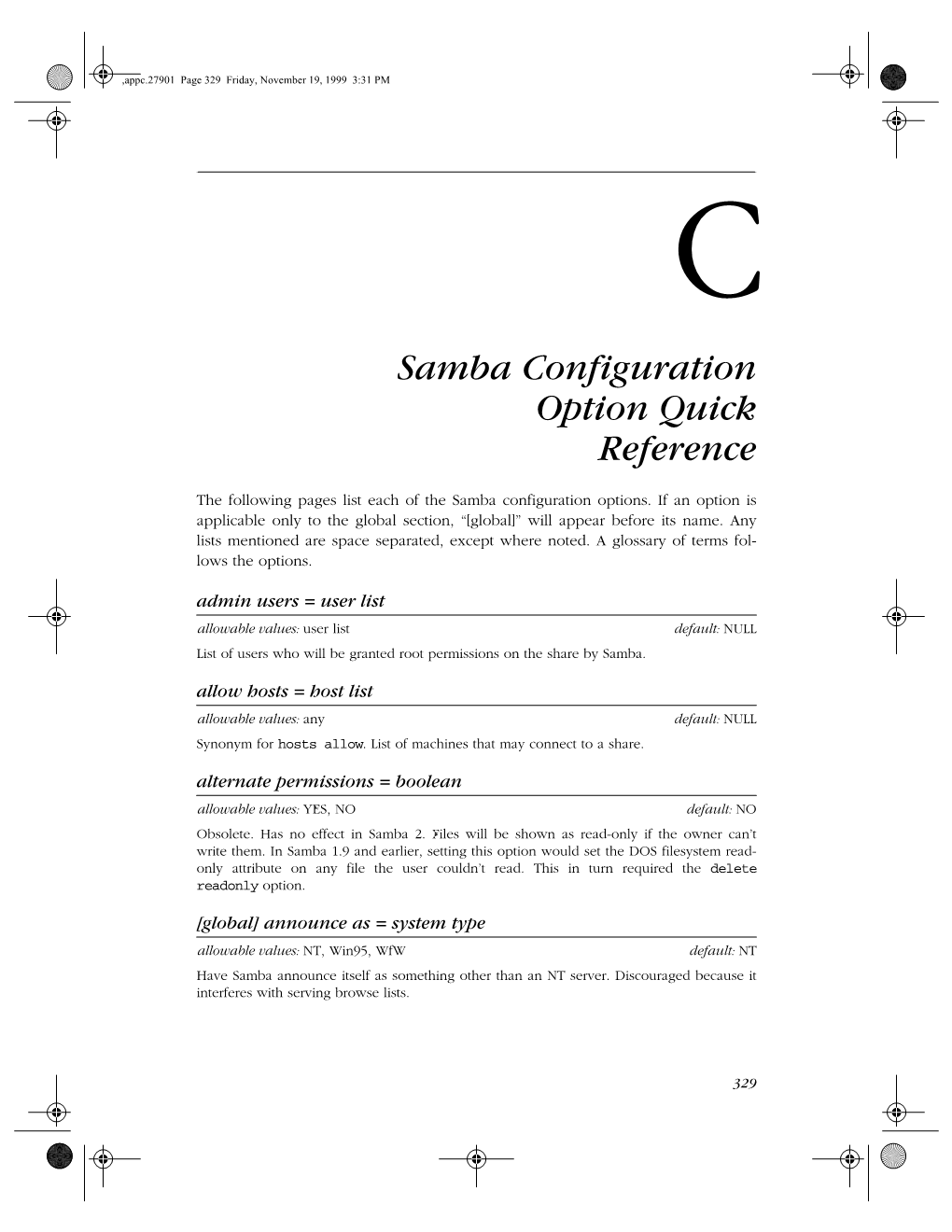 Appendix C: Samba Configuration Option Quick Reference