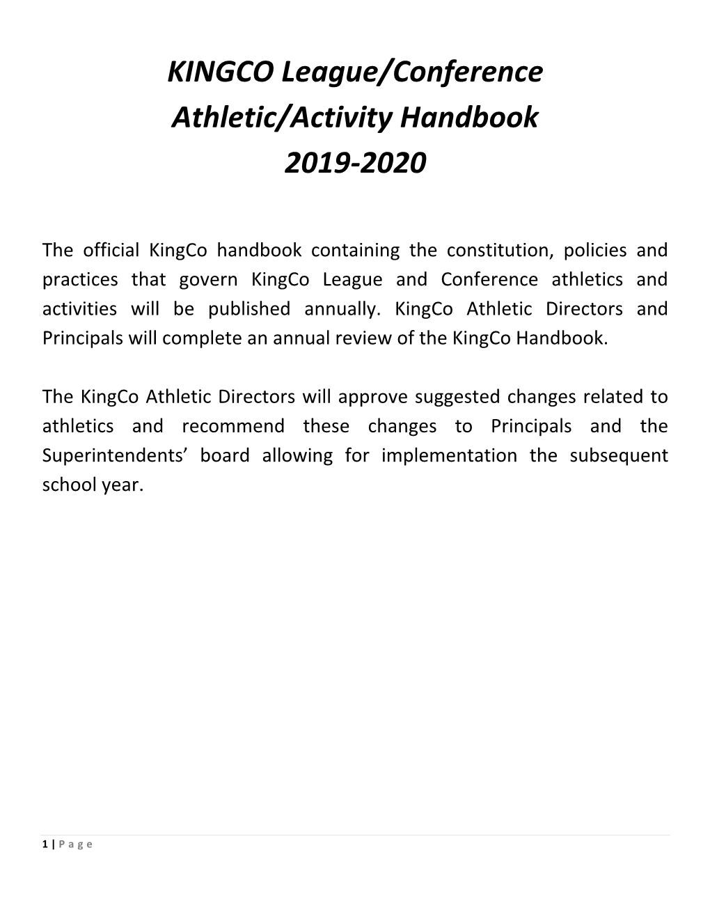 KINGCO League/Conference Athletic/Activity Handbook 2019-2020