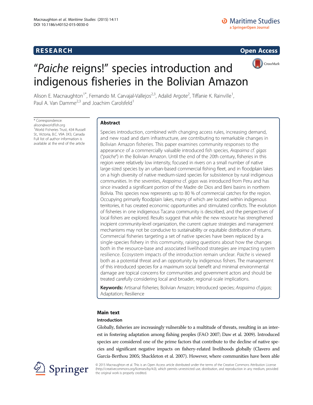 Species Introduction and Indigenous Fisheries in the Bolivian Amazon Alison E