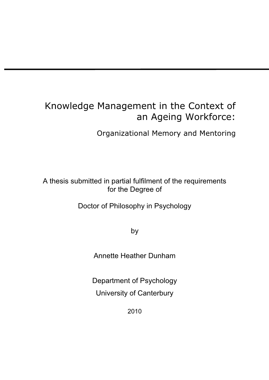 Knowledge Management in the Context of an Ageing Workforce