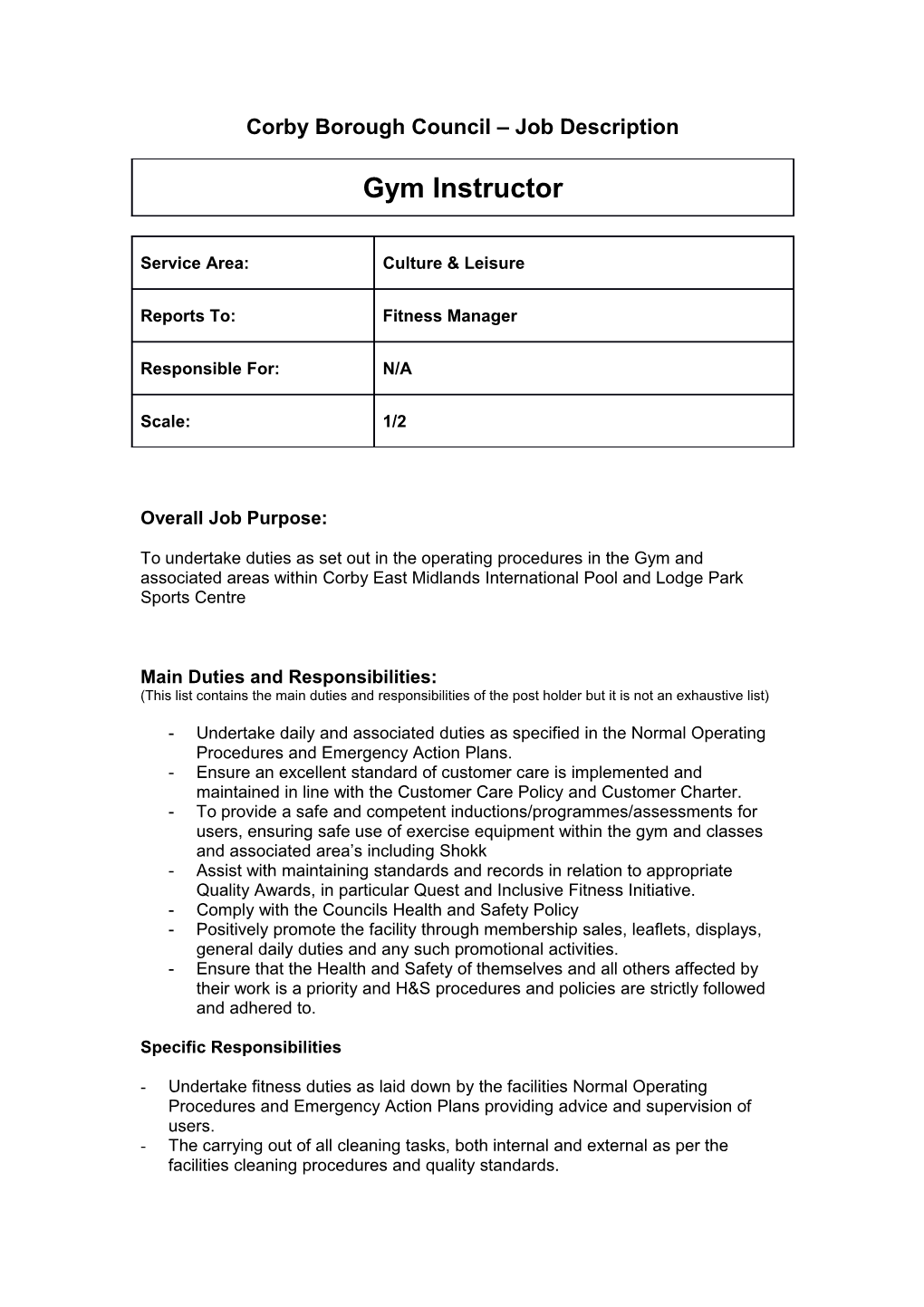 Corby Borough Council Job Description s1