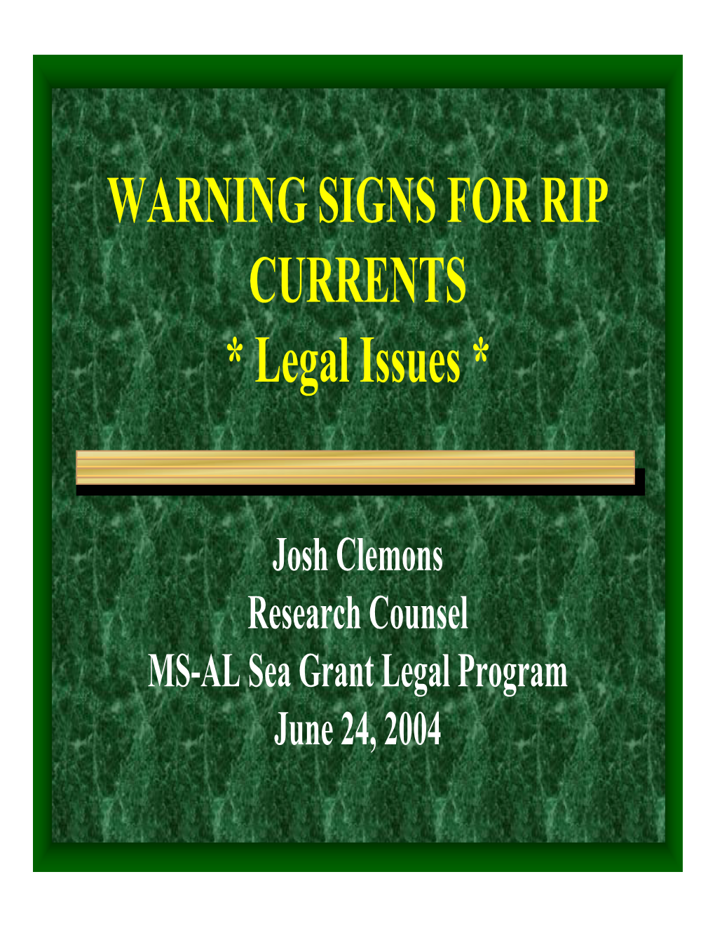 WARNING SIGNS for RIP CURRENTS * Legal Issues *