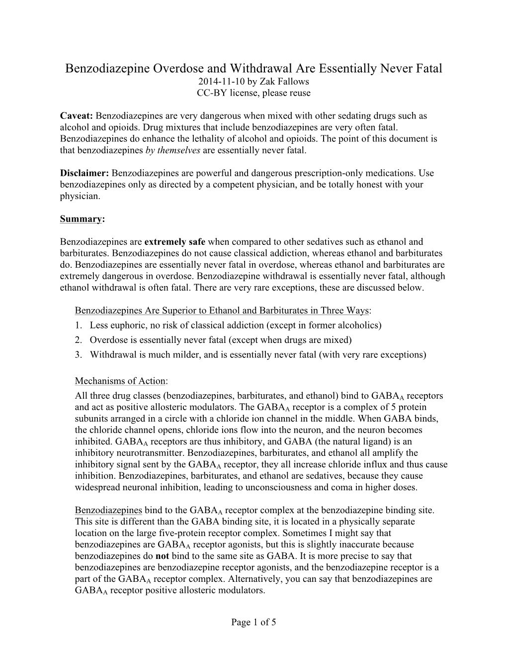 Benzodiazepine Overdose and Withdrawal Are Essentially Never Fatal 2014-11-10 by Zak Fallows CC-BY License, Please Reuse