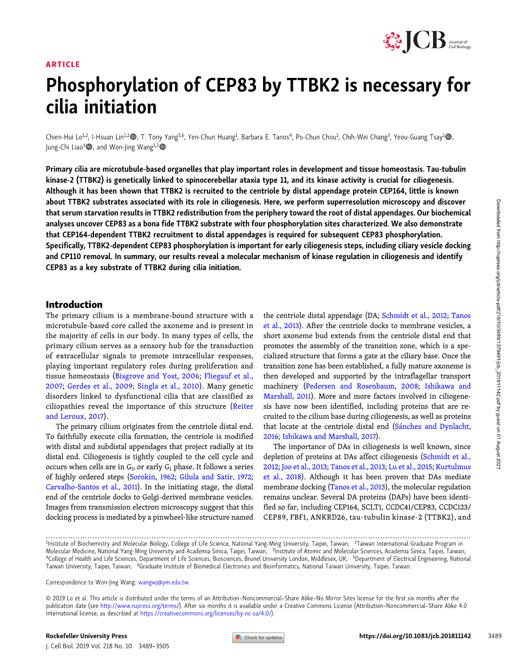Phosphorylation of CEP83 by TTBK2 Is Necessary for Cilia Initiation