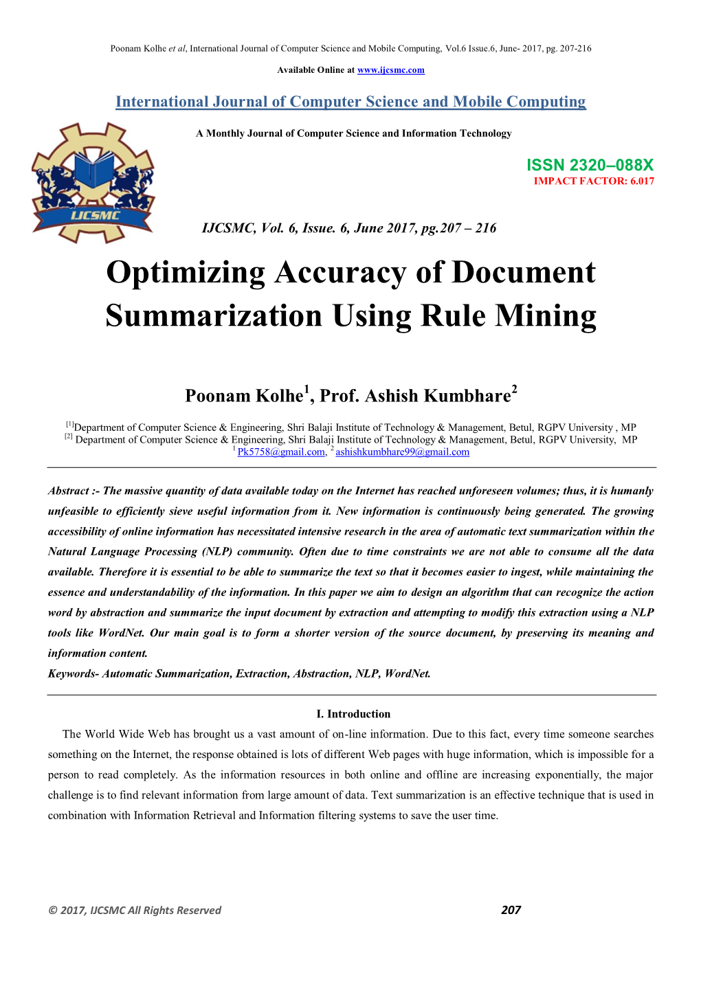 Optimizing Accuracy of Document Summarization Using Rule Mining