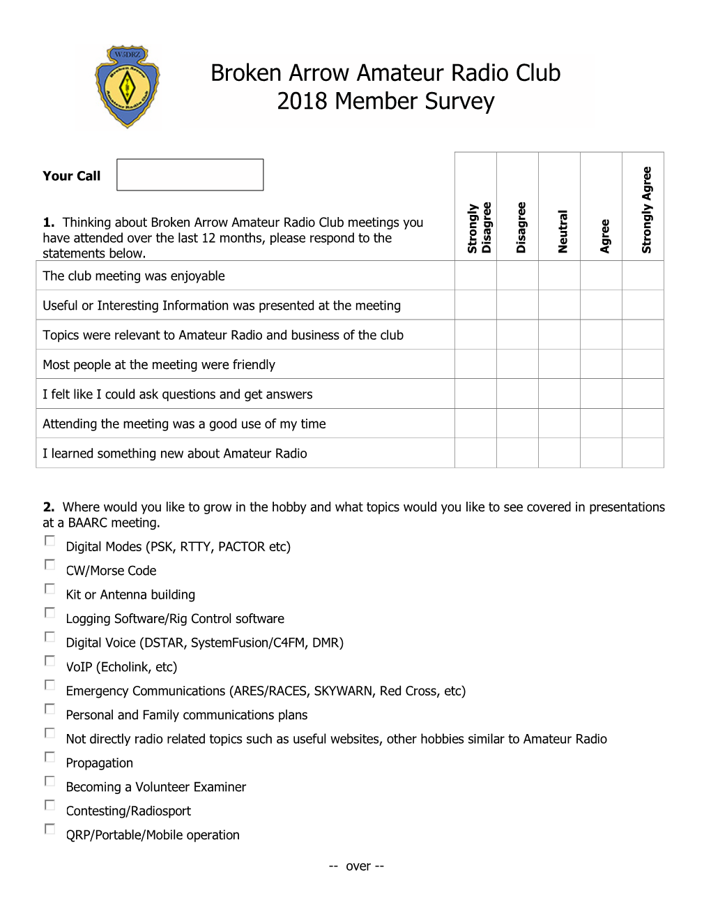 Broken Arrow Amateur Radio Club 2018 Member Survey