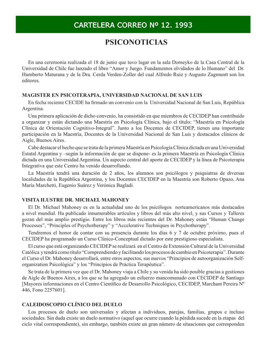 Cartelera Psiconoticias Correo