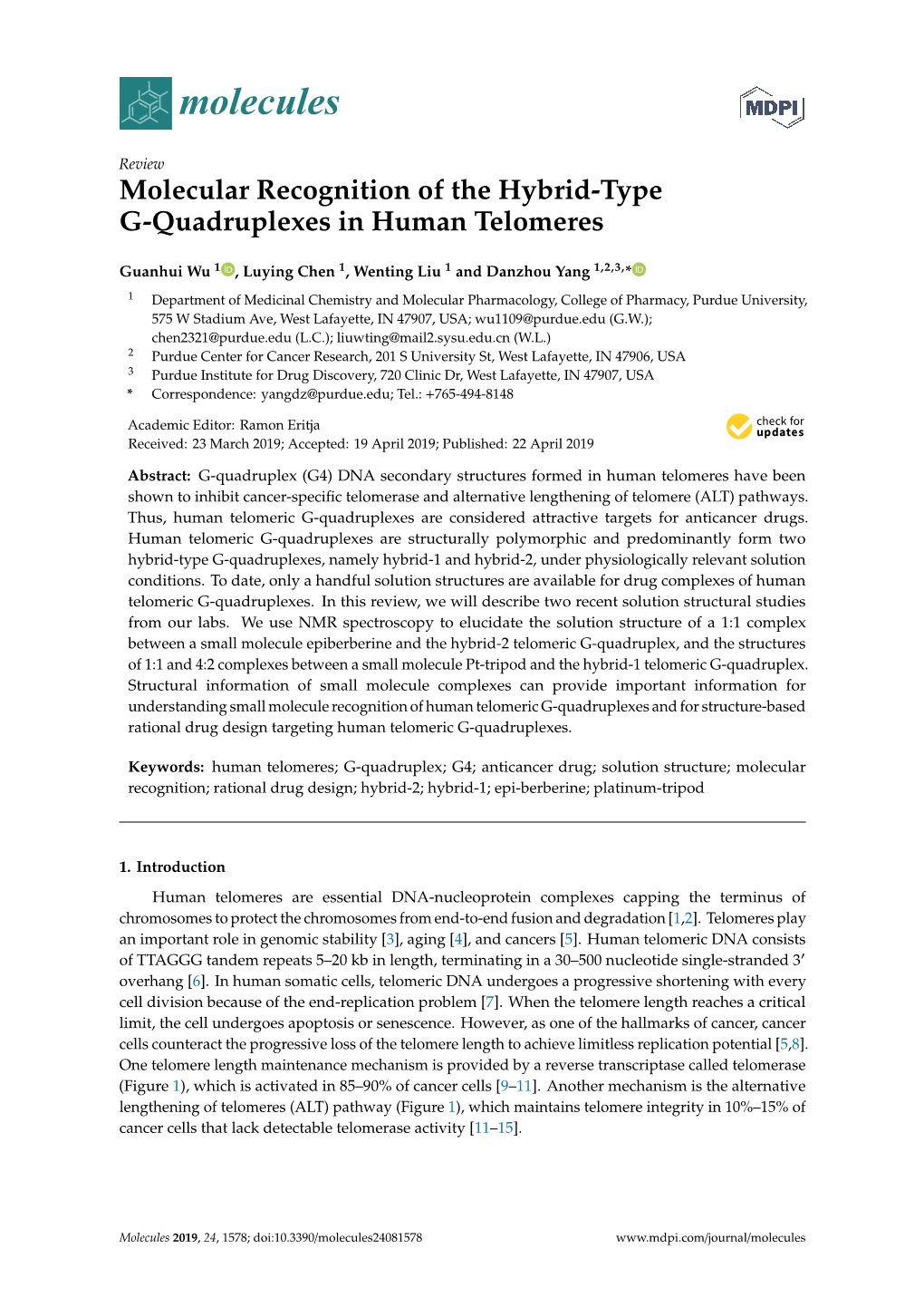 Molecular Recognition of the Hybrid-Type G-Quadruplexes in Human Telomeres