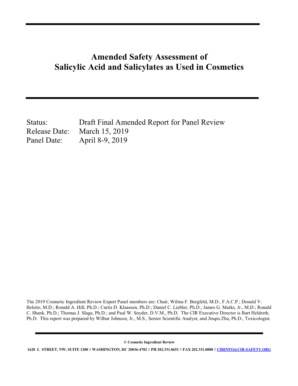 Amended Safety Assessment of Salicylic Acid and Salicylates As Used in Cosmetics