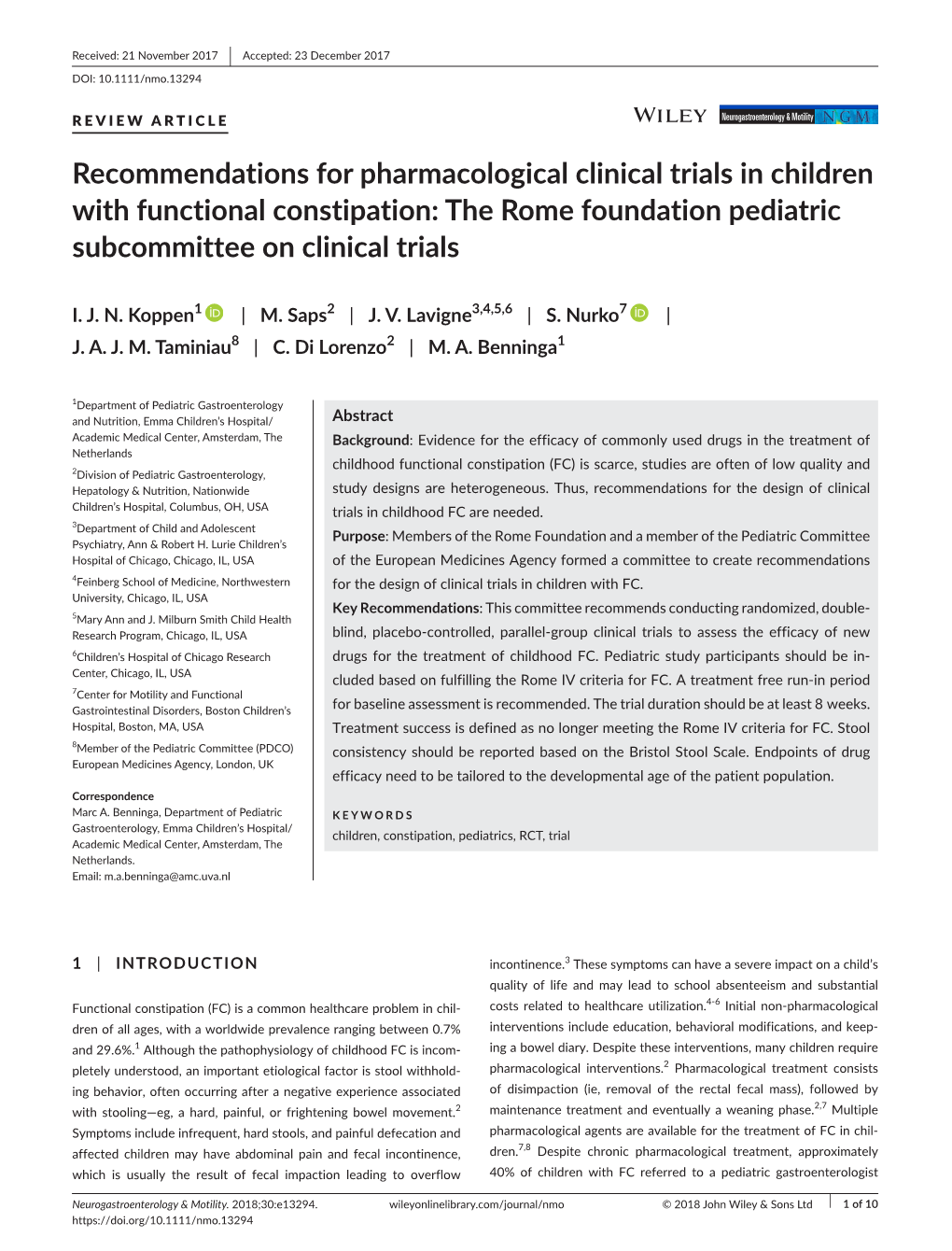 Recommendations for Pharmacological Clinical Trials in Children with Functional Constipation: the Rome Foundation Pediatric Subcommittee on Clinical Trials