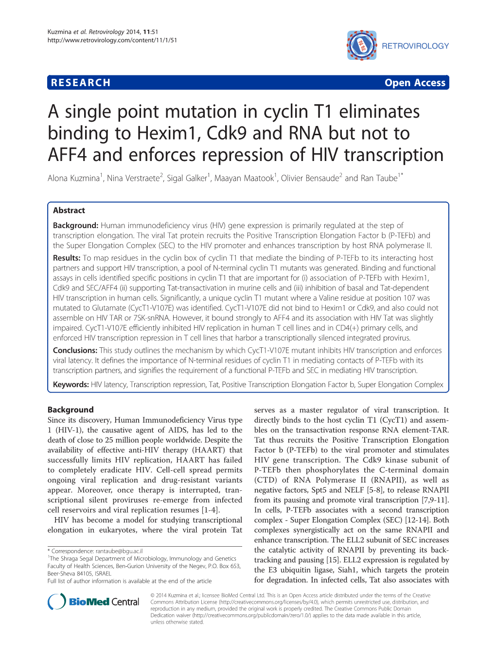 A Single Point Mutation in Cyclin T1 Eliminates Binding to Hexim1, Cdk9