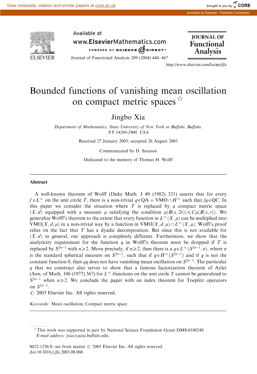 Bounded Functions of Vanishing Mean Oscillation on Compact Metric Spaces$