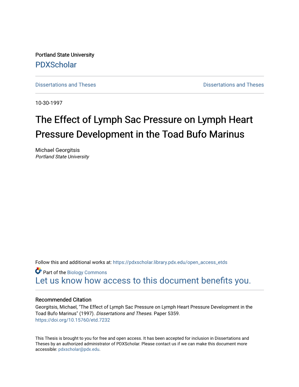 The Effect of Lymph Sac Pressure on Lymph Heart Pressure Development in the Toad Bufo Marinus