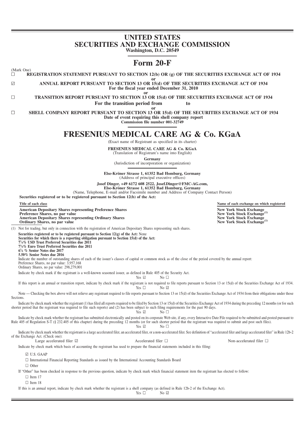 Form 20-F FRESENIUS MEDICAL CARE AG & Co. Kgaa