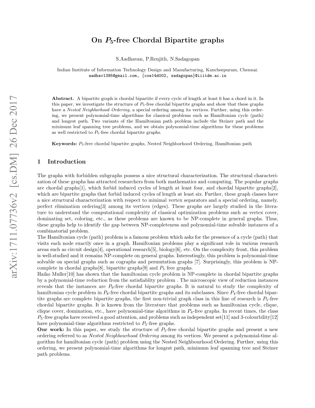 On $ P 5 $-Free Chordal Bipartite Graphs