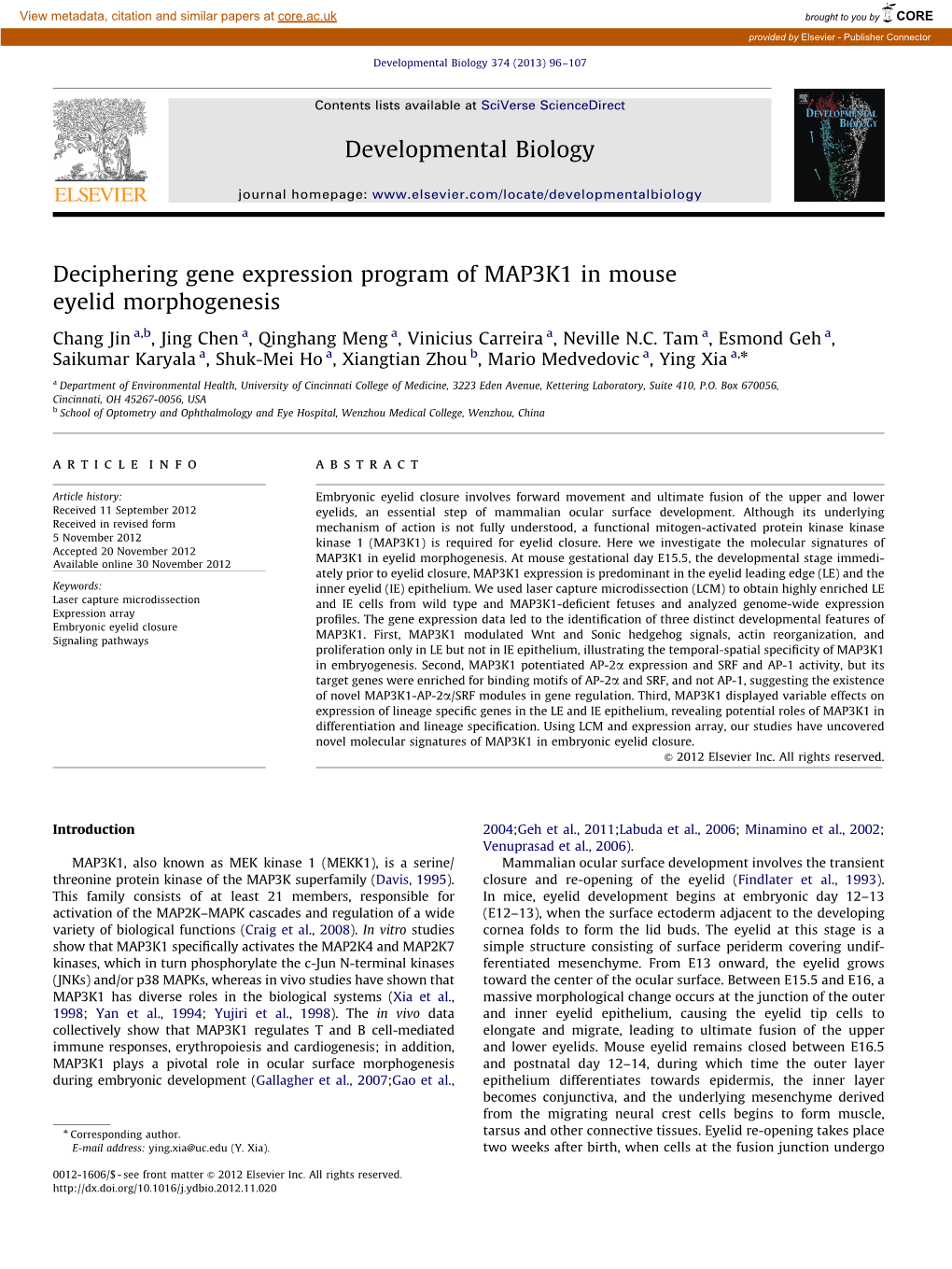 Deciphering Gene Expression Program of MAP3K1 in Mouse Eyelid Morphogenesis