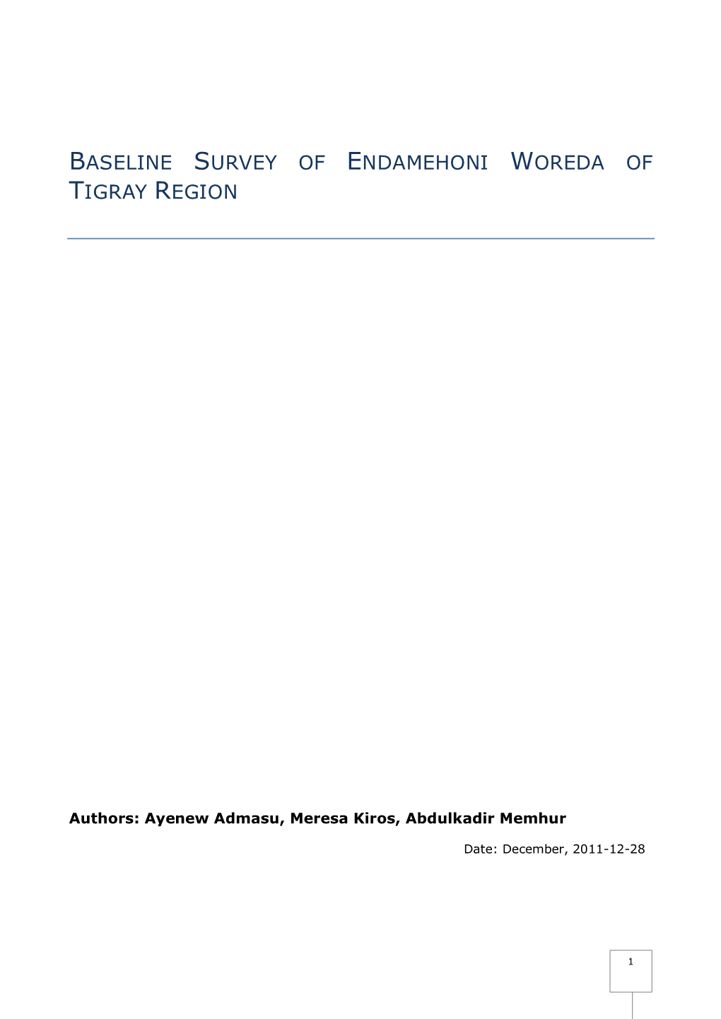 Baseline Survey of Endamehoni Woreda of Tigray Region