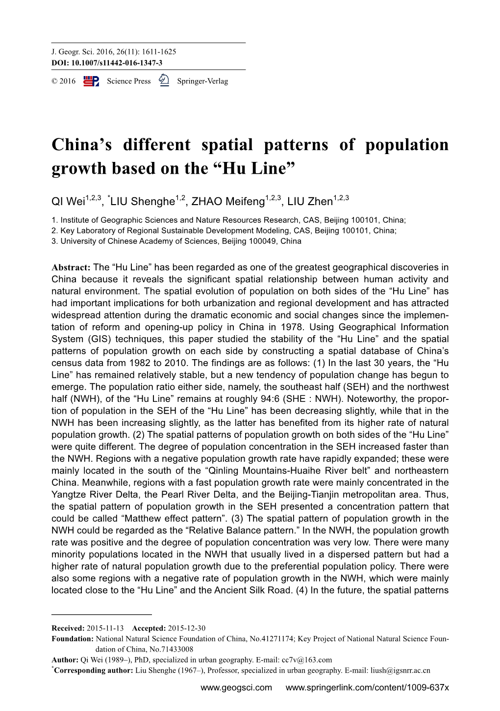 China's Different Spatial Patterns of Population Growth Based On